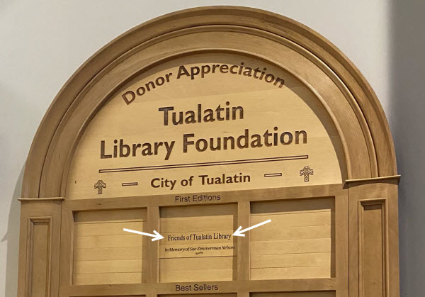 Donor Appreciation Plaque for the Tualatin Public Library